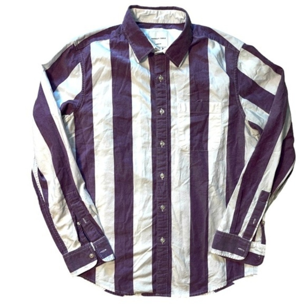 American Eagle Button Down Shirt Purple And White Stripes Size Medium